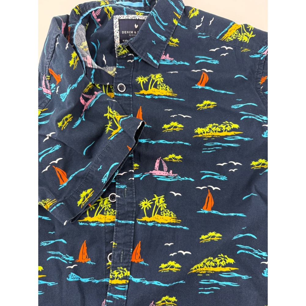 Denim & Flower Ricky Singh Mens Small Slim Fit Tropical Sailboat Button Down